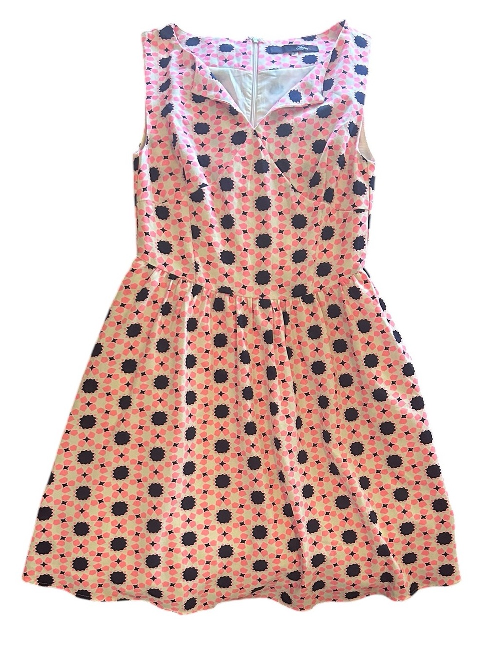 Sugar Lips Pink & Navy Blue Geometric Skater Mini Dress - Small NWOT